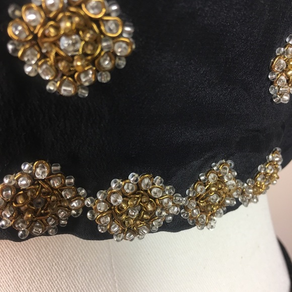 Vintage Silk Glass Beaded Seed Bead Sequined Crop Top M 1455 - Picture 5 of 8